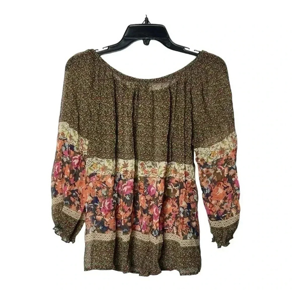 1606. ANTHROPOLOGIE FEI LONG SLEEVE SILK MATERIAL FLORAL BLOUSE SIZE SMALL GREEN - Picture 7 of 10